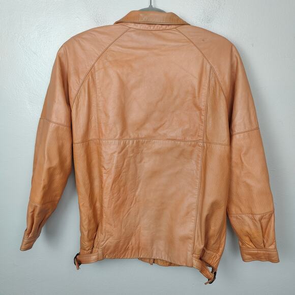 Vintage Harrods Bomber Jacket Size 42 Medium Approx Tan Military Button Up Biker - Picture 8 of 11